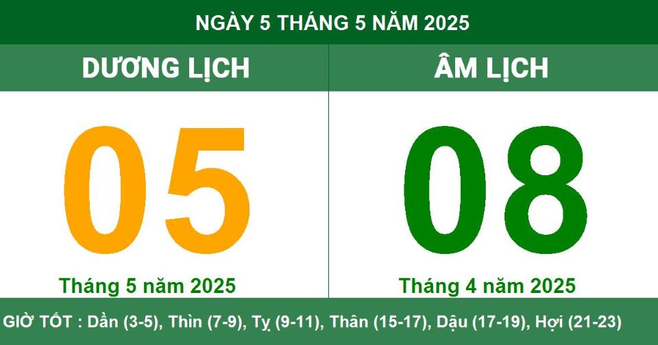 Lịch âm 5/5 chính xác nhất, lịch vạn niên ngày 5/5/2025: Việc nên và không nên làm?