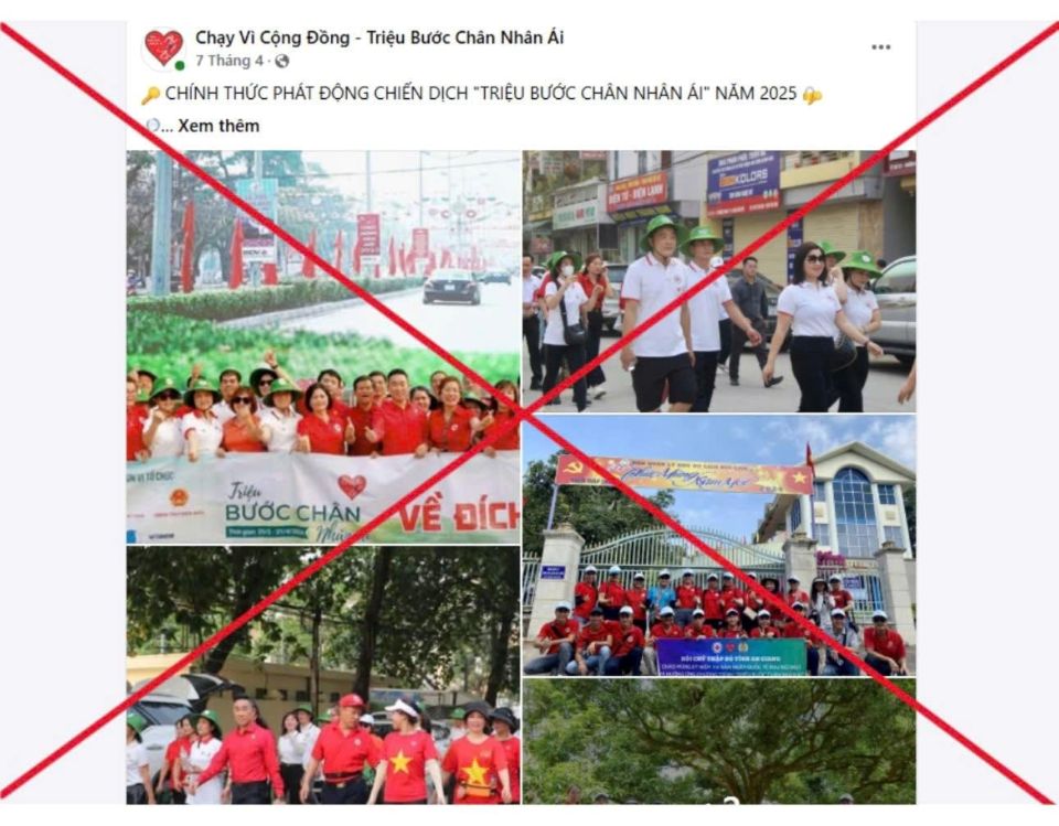Xuất hiện fanpage mạo danh Chiến dịch “Triệu bước chân nhân ái”