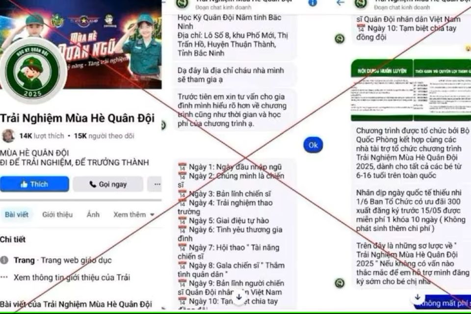 Dấu hiệu nhận biết fanpage giả mạo khóa ‘Trại hè quân đội’, ‘Học kỳ công an’