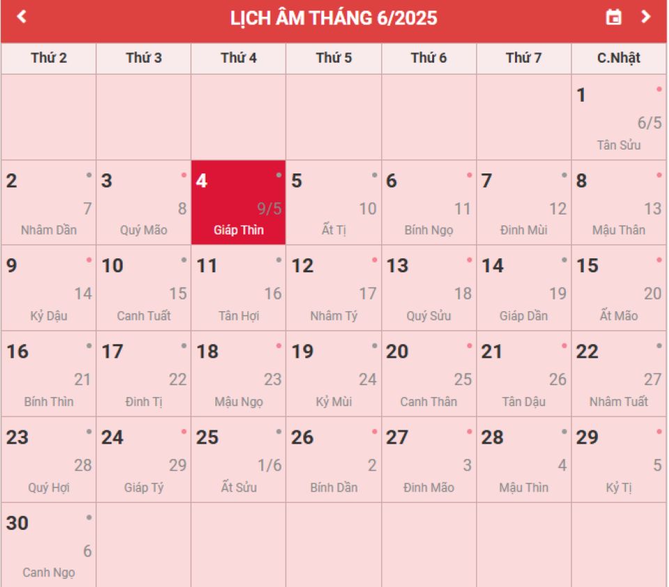 Lịch âm 5/6 chính xác nhất, lịch vạn niên ngày 5/6/2025: Việc nên và không nên làm?