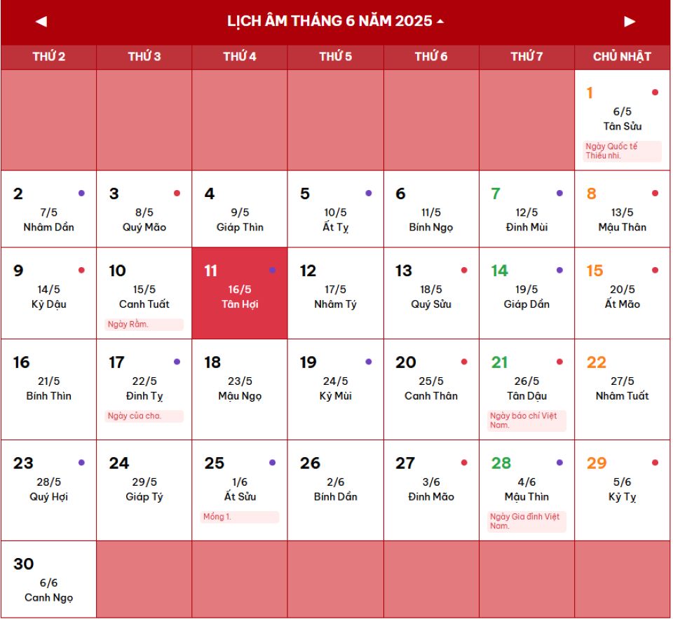 Lịch âm 11/6 chính xác nhất, lịch vạn niên ngày 11/6/2025: Việc nên và không nên làm?