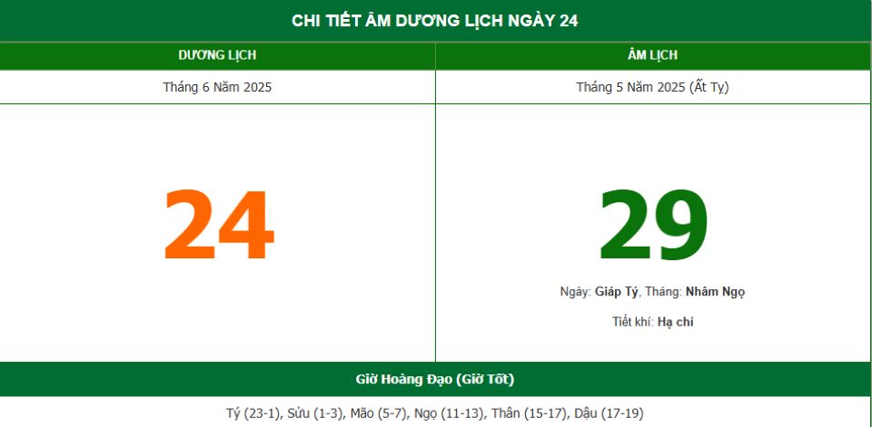 Lịch âm 24/6 chính xác nhất, lịch vạn niên ngày 24/6/2025: Việc nên và không nên làm?