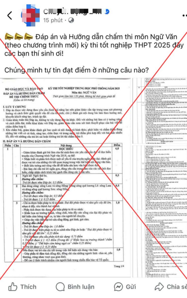 Bộ GD&ĐT thông tin 'Đáp án môn Ngữ văn đang lan truyền trên mạng' là không chính xác