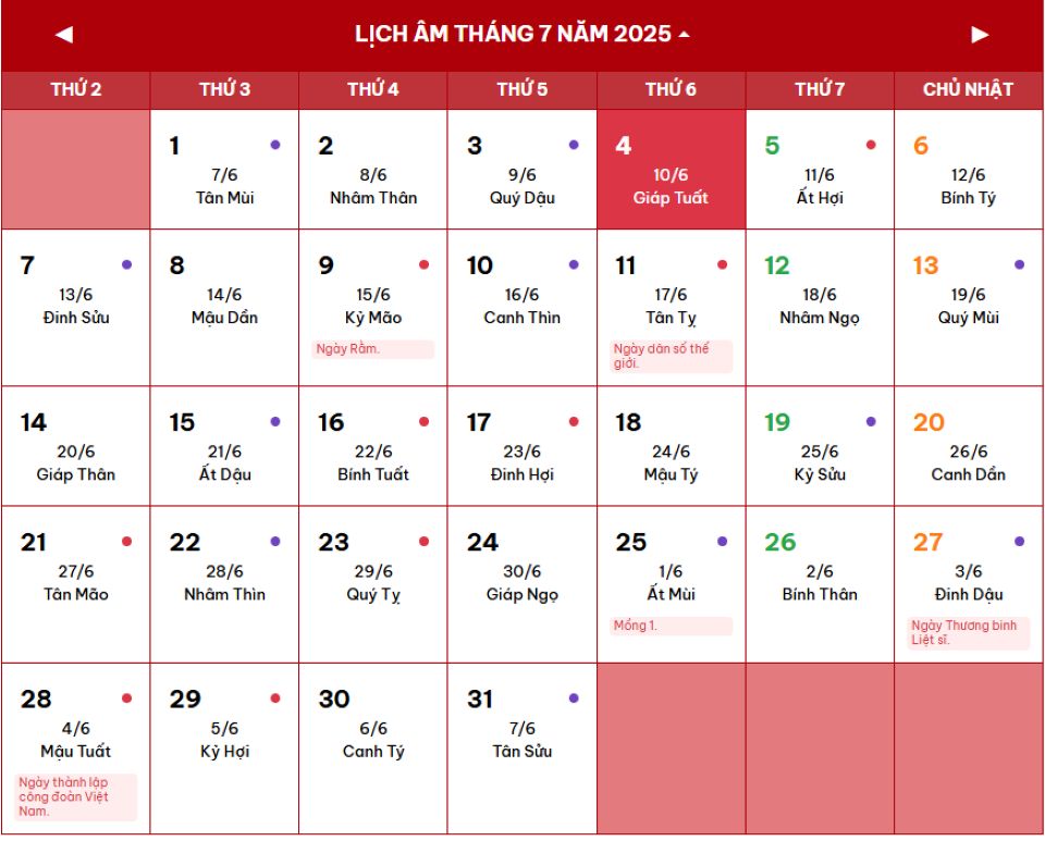 Lịch âm 4/7 chính xác nhất, lịch vạn niên ngày 4/7/2025: Việc nên và không nên làm?