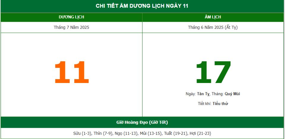 Lịch âm 11/7 chính xác nhất, lịch vạn niên ngày 11/7/2025: Việc nên và không nên làm?