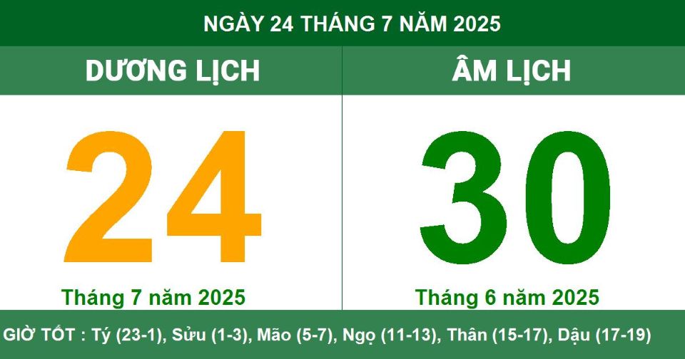 Lịch âm 24/7 chính xác nhất, lịch vạn niên ngày 24/7/2025: Việc nên và không nên làm?