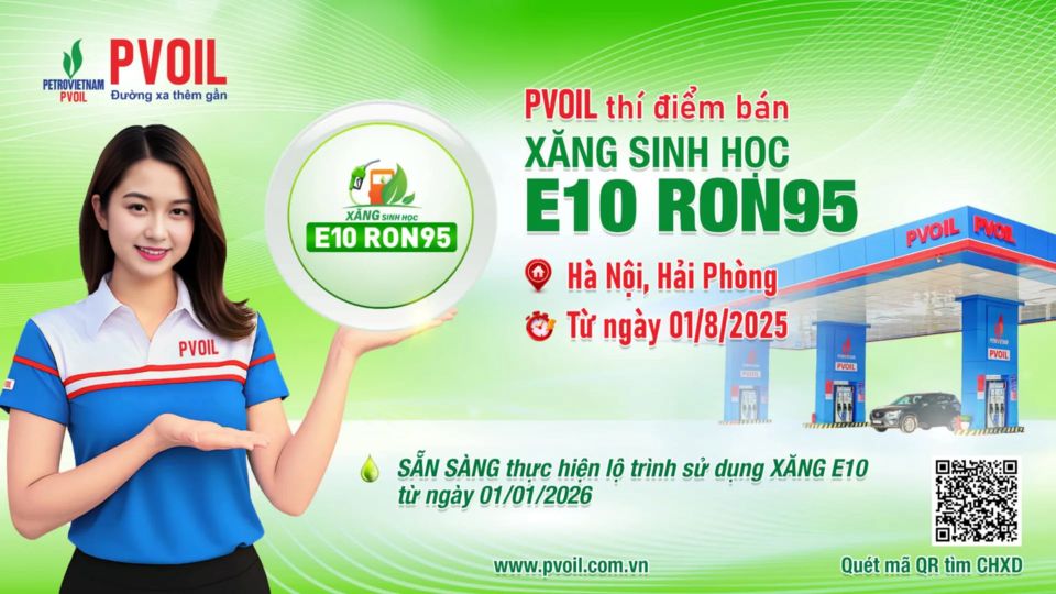 Bắt đầu thí điểm bán xăng E10 từ ngày 1/8