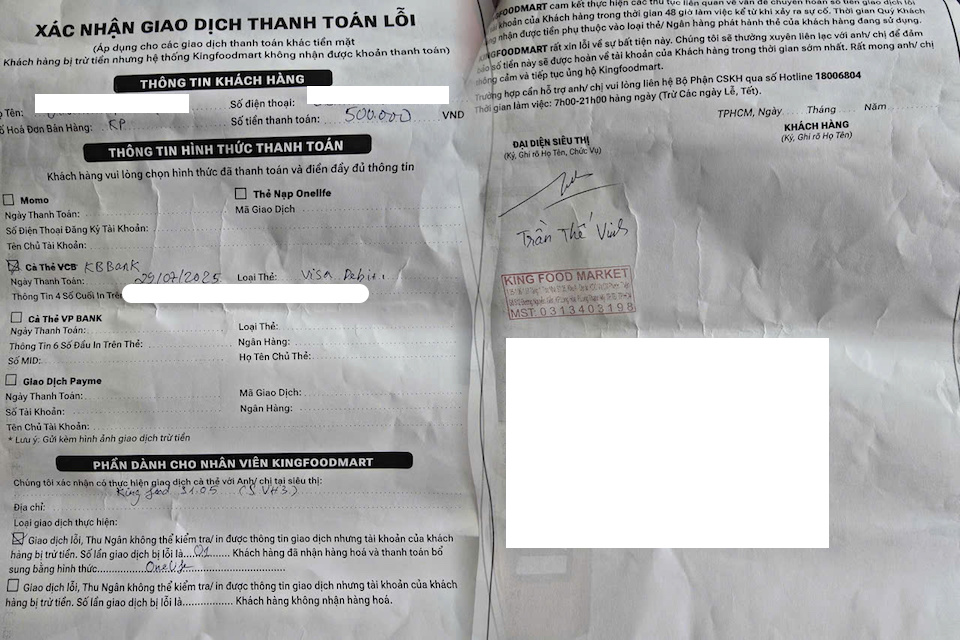 Kingfoodmart thanh toán sai và chậm hoàn tiền cho khách hàng