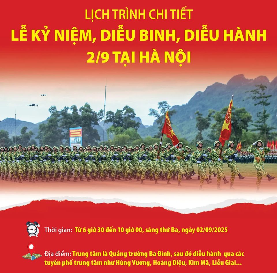Lịch trình chi tiết Lễ kỷ niệm, diễu binh, diễu hành 2/9 tại Hà Nội