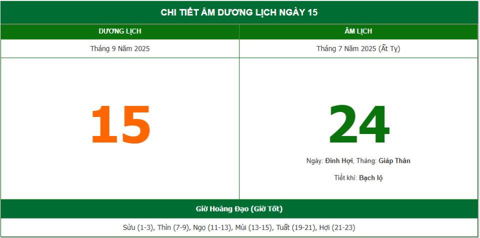 Lịch âm 15/9 chính xác nhất, lịch vạn niên ngày 15/9/2025: Việc nên và không nên làm?