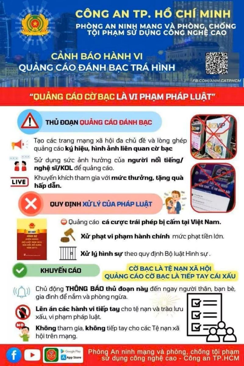 TP Hồ Chí Minh: Cảnh báo về thủ đoạn quảng cáo cờ bạc trực tuyến trá hình