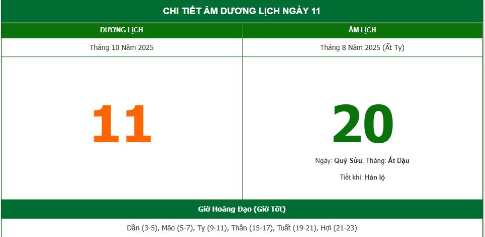 Lịch âm 11/10 chính xác nhất, lịch vạn niên ngày 11/10/2025: Việc nên và không nên làm?