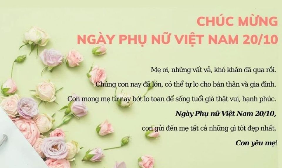 Gợi ý lời chúc mừng ngày Phụ nữ Việt Nam 20/10 hay và ý nghĩa nhất
