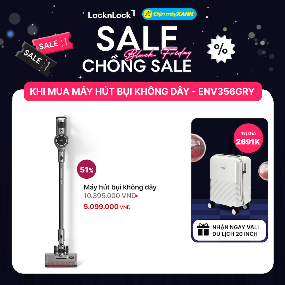 LocknLock giảm tới 50%++ trong tháng 11: Mua máy hút bụi - nhận vali thời trang cao cấp, săn deal Black Friday siêu hời!