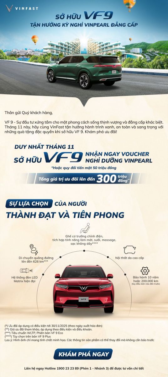 Sở hữu VF 9 – Tận hưởng kỳ nghỉ Vinpearl đẳng cấp