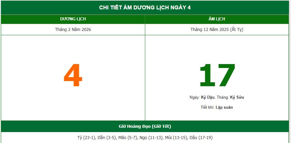 Lịch âm 4/2 chính xác nhất, lịch vạn niên ngày 4/2/2026: Việc nên và không nên làm?