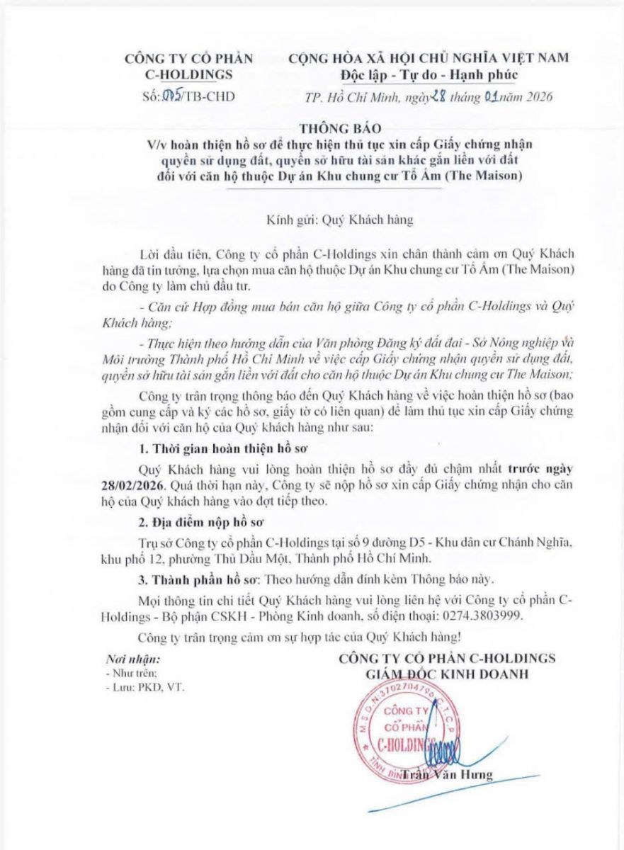 The Maison hoàn tất hồ sơ pháp lý, sẵn sàng cấp "sổ hồng" cho cư dân