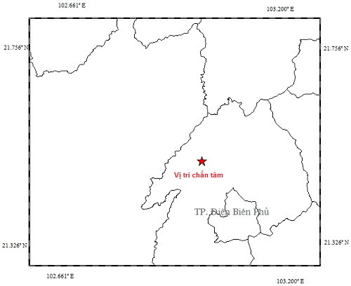 Bản đồ chấn tâm động đất, động đất ở điện biên